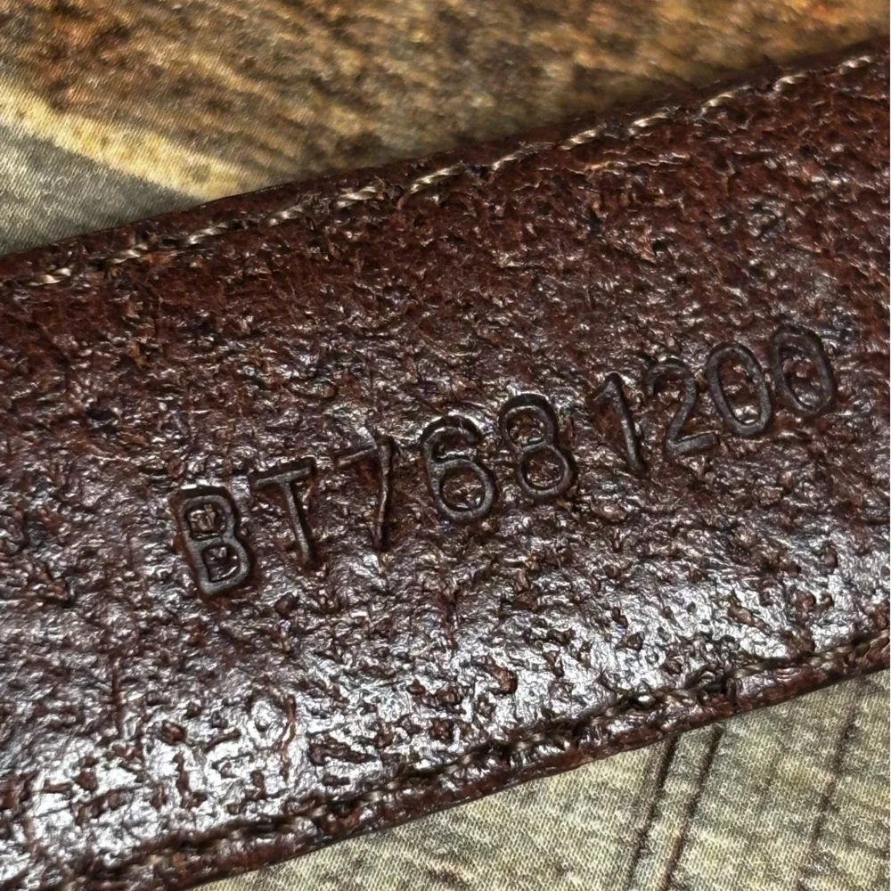 VTG Fossil Belt Womens Large Brown Leather 2-Tone Silver Brass Buckle Band